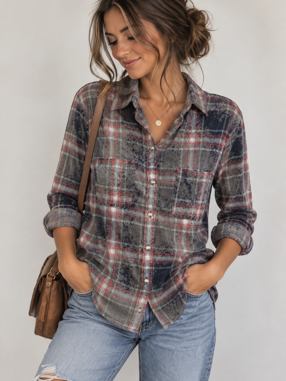 HOLLISTER Womens Plaid Button-Up Shirt Size S
